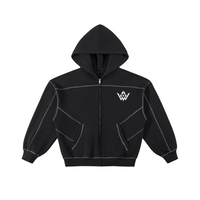 Contrast-Stitched Boxy Fleece Zip Hoodie