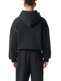 Contrast-Stitched Boxy Fleece Zip Hoodie