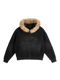 Sun Fade Boxy Detachable Fur Hoodie